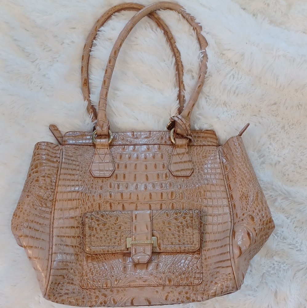 Brahmin Tan Croc-Embossed Leather Shoulder Bag